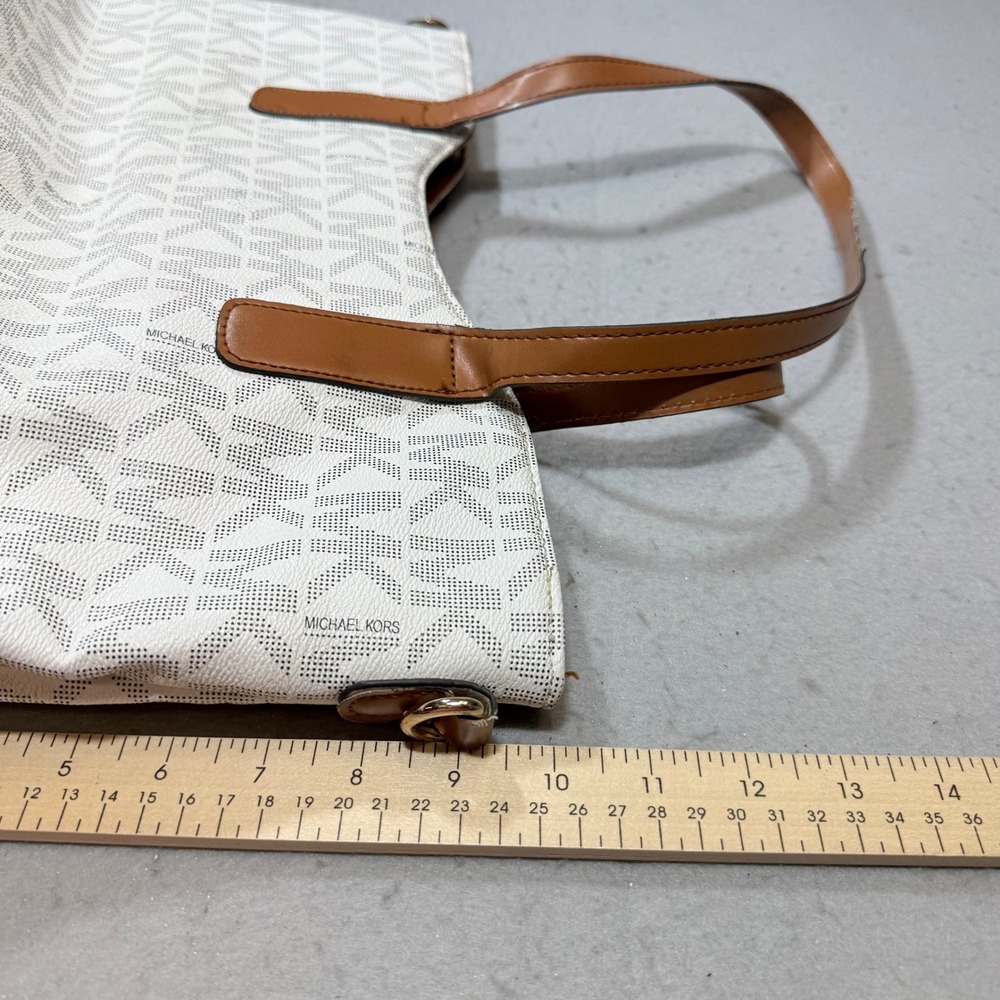 Michael Kors MK Signature Satchel – White/Vanilla‎ Logo, Top-Handle Tote Purse - Picture 11 of 13